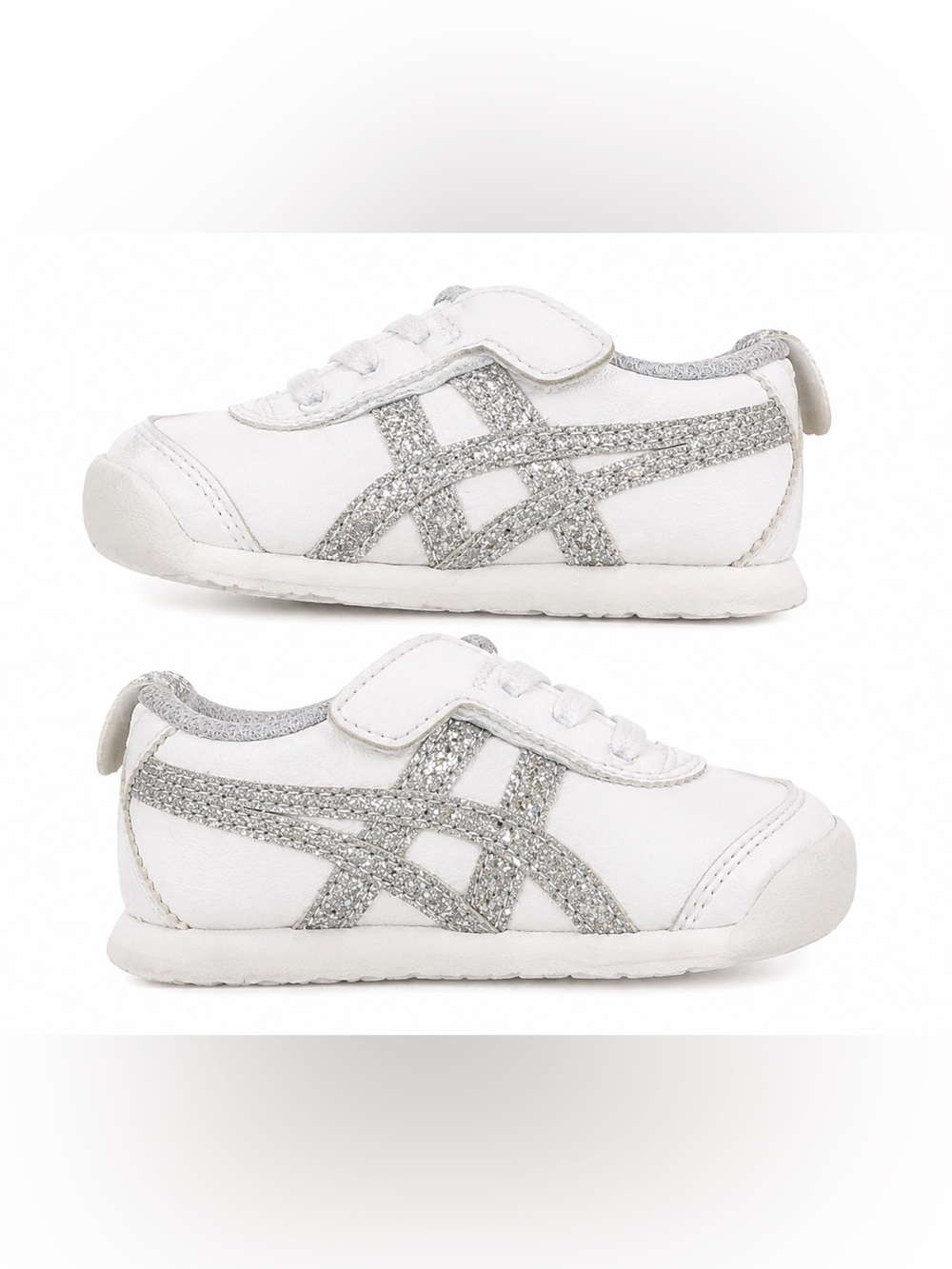 Onitsuka Tiger Baby Mexico 66 White Silver Glitter Sneakers US K5 EU 21